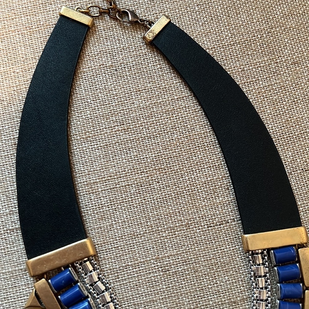 Stella & Dot Reversible leather gold silver necklace jewelry blue - Picture 6 of 6